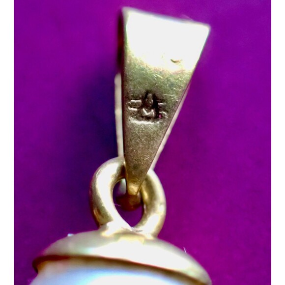 14K Signed Yellow Gold Pendant Bail 6mm Authentic Pearl High Luster .68 grams - Picture 5 of 10